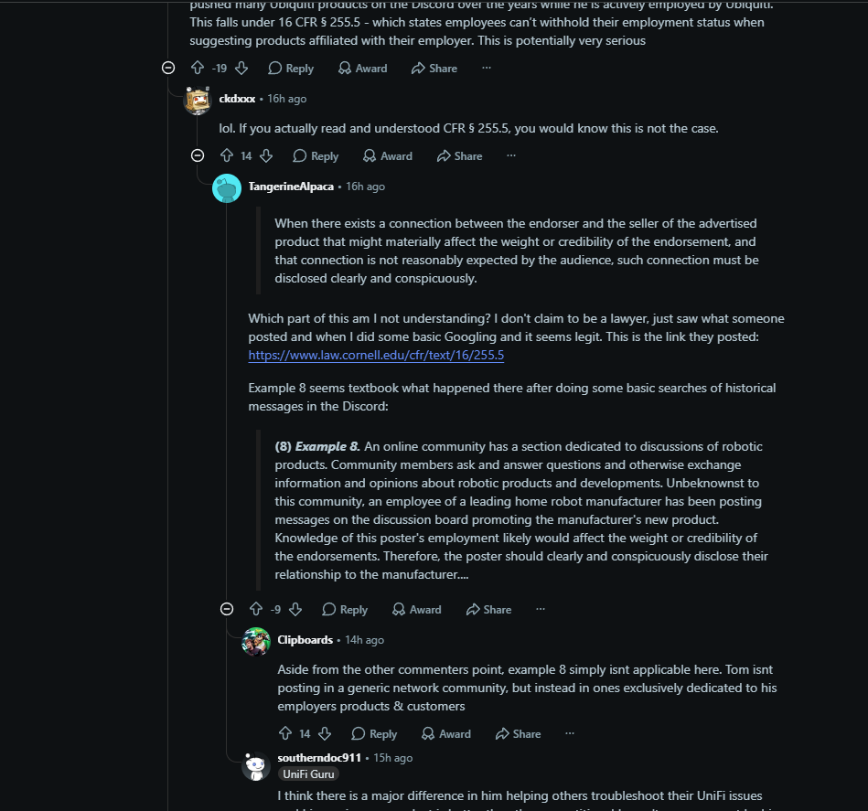 Reddit commenter quotes section 255.5 and Example 8 with a counterargument below