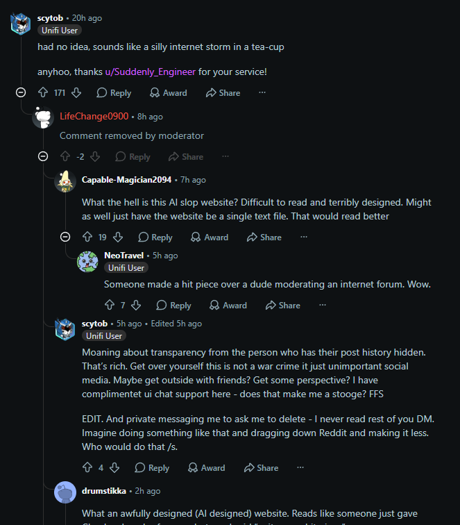 After capture showing the LifeChange0900 comment removed by moderator
